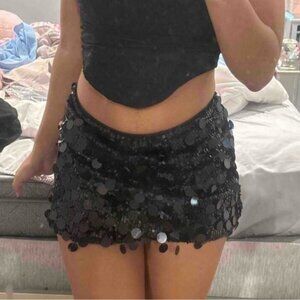 Black Sequin Mini Skirt